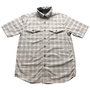 Carhartt Rugged Flex Button Up Short Sleeve Plaid Shirt Mens Medium White Red